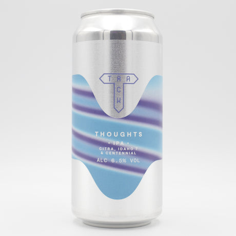 This is a can of Track - Thoughts - 6.5% (440ml). It is a IPA craft beer available to buy from Ghost Whale, voted London's best craft beer shop.