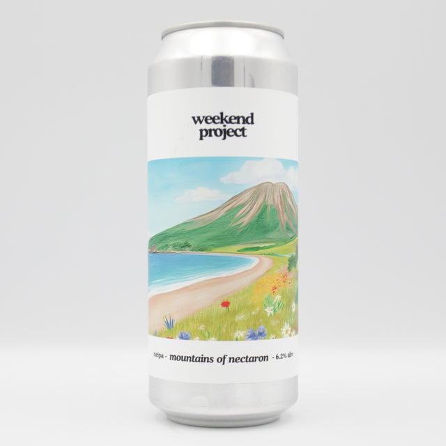 This is a can of Weekend Project - Mountains Of Nectaron - 6.2% (500ml). It is a IPA craft beer available to buy from Ghost Whale, voted London's best craft beer shop.