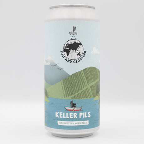 This is a can of Lost and Grounded - Keller Pils - 4.8% (440ml). It is a Lager / Pilsner / Kölsch craft beer available to buy from Ghost Whale, voted London's best craft beer shop.