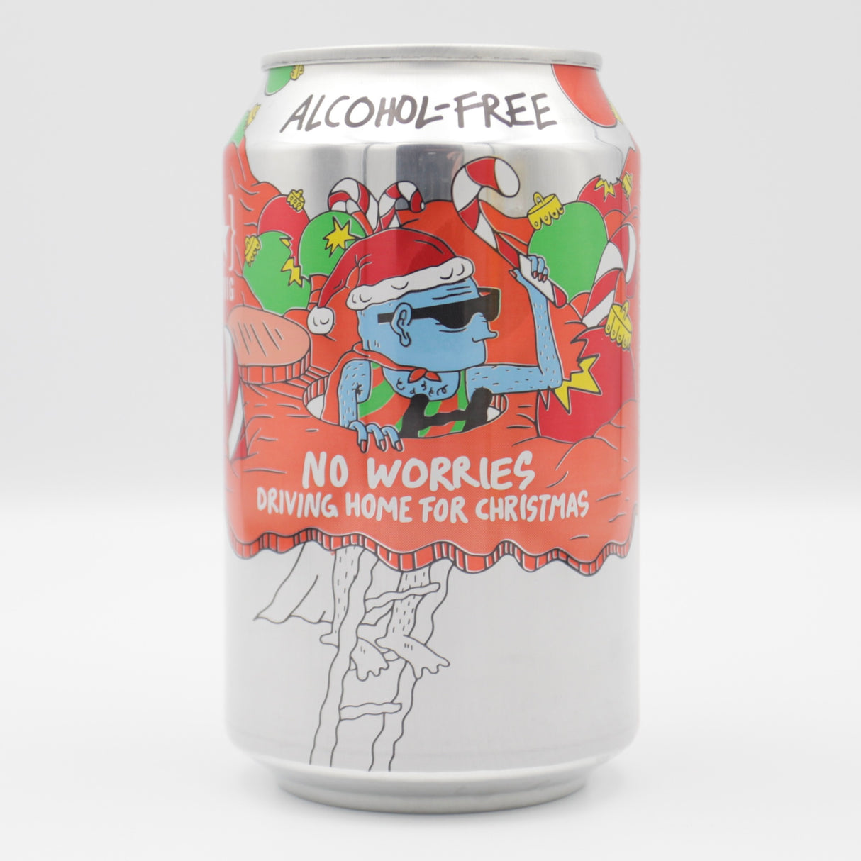 This is a can of Lervig - No Worries: Driving Home For Christmas - 0.5% (330ml). It is a Stout / Porter craft beer available to buy from Ghost Whale, voted London's best craft beer shop.