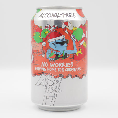 This is a can of Lervig - No Worries: Driving Home For Christmas - 0.5% (330ml). It is a Stout / Porter craft beer available to buy from Ghost Whale, voted London's best craft beer shop.