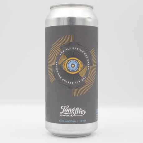 This is a can of Long Live Beer Works - The All Seeing Eye Extra - 8.4% (473ml). It is a Double IPA craft beer available to buy from Ghost Whale, voted London's best craft beer shop.