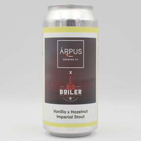 This is a can of Arpus Brewing Co / Boiler - Vanilla X Hazelnut Imperial Stout - 13.5% (440ml). It is a Imperial Stout / Porter craft beer available to buy from Ghost Whale, voted London's best craft beer shop.