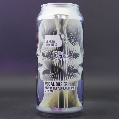 This is a can of Bereta Brewing Co. / Sofia Electric - Vocal Dosier - 7.7% (440ml). It is a Double IPA craft beer available to buy from Ghost Whale, voted London's best craft beer shop.