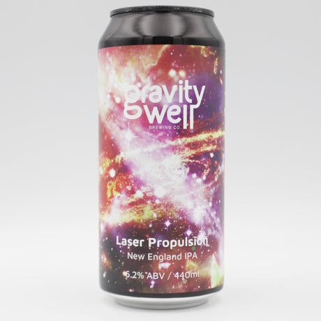 This is a can of Gravity Well - Lazer Propulsion - 6.2% (440ml). It is a IPA craft beer available to buy from Ghost Whale, voted London's best craft beer shop.