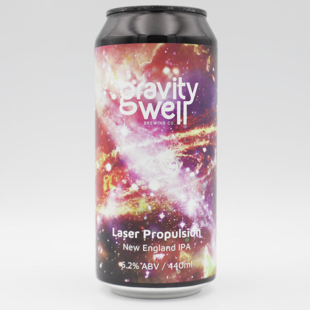 This is a can of Gravity Well - Lazer Propulsion - 6.2% (440ml). It is a IPA craft beer available to buy from Ghost Whale, voted London's best craft beer shop.
