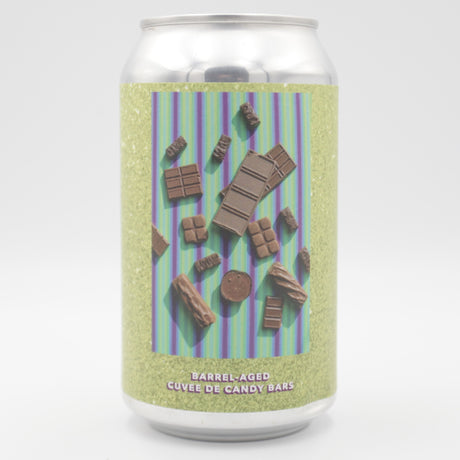This is a can of Evil Twin - Barrel Aged Cuvée De Candy Bars - 13% (355ml). It is a Imperial Stout / Porter craft beer available to buy from Ghost Whale, voted London's best craft beer shop.