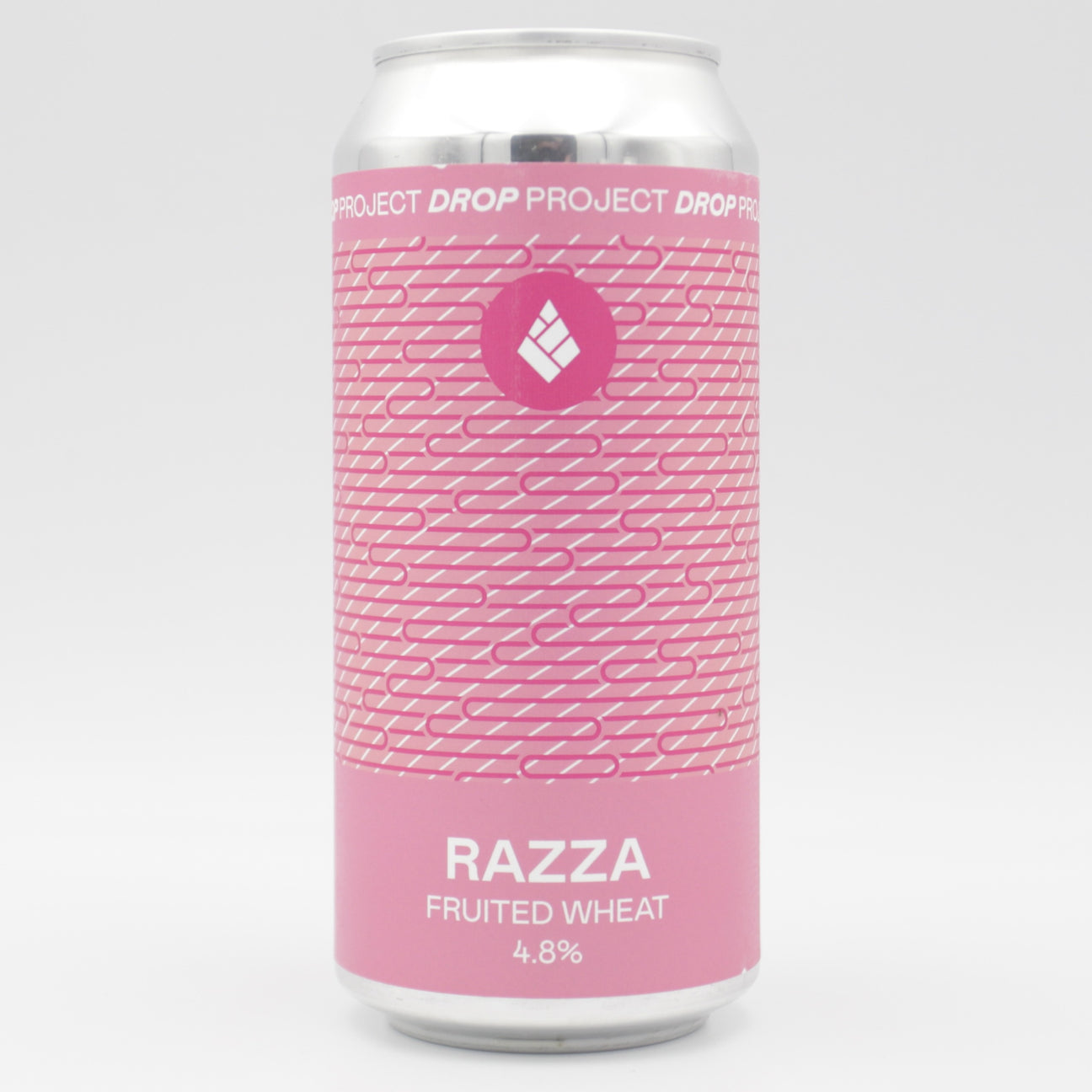 This is a can of Drop Project - Razza - 4.8% (440ml). It is a Wit / Wheat craft beer available to buy from Ghost Whale, voted London's best craft beer shop.