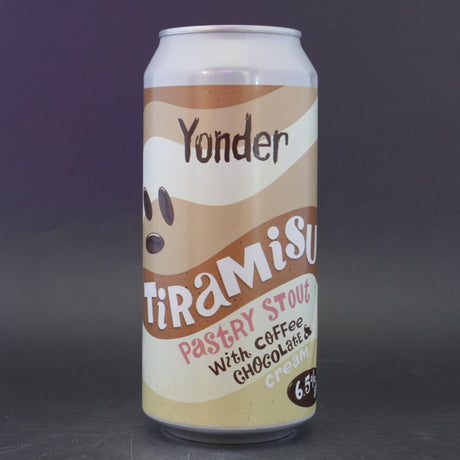 This is a can of Yonder - Tiramisu - 6.5% (440ml). It is a Stout / Porter craft beer available to buy from Ghost Whale, voted London's best craft beer shop.