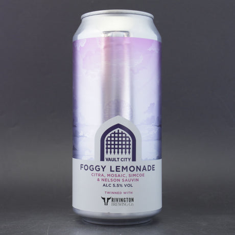 This is a can of Vault City / Rivington - Foggy Lemonade - 5.5% (440ml). It is a Sour craft beer available to buy from Ghost Whale, voted London's best craft beer shop.
