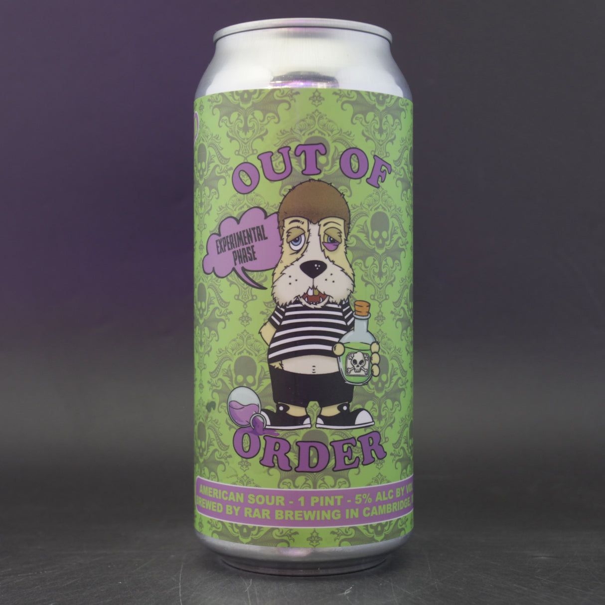 This is a can of RAR Brewing - Out Of Order: Experimental Phase - 5% (470ml). It is a Sour craft beer available to buy from Ghost Whale, voted London's best craft beer shop.