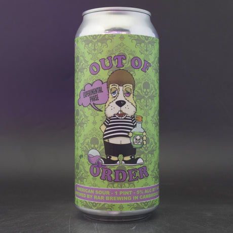 This is a can of RAR Brewing - Out Of Order: Experimental Phase - 5% (470ml). It is a Sour craft beer available to buy from Ghost Whale, voted London's best craft beer shop.