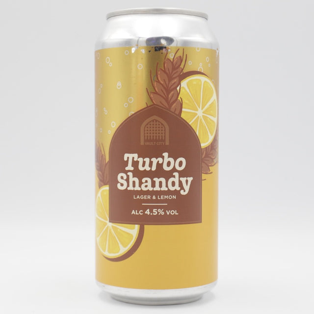 This is a can of Vault City - Turbo Shandy - 4.5% (440ml). It is a Lager / Pilsner / Kölsch craft beer available to buy from Ghost Whale, voted London's best craft beer shop.