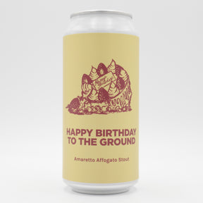 This is a can of Pomona Island - Happy Birthday To The Ground - 6.5% (440ml). It is a Stout / Porter craft beer available to buy from Ghost Whale, voted London's best craft beer shop.