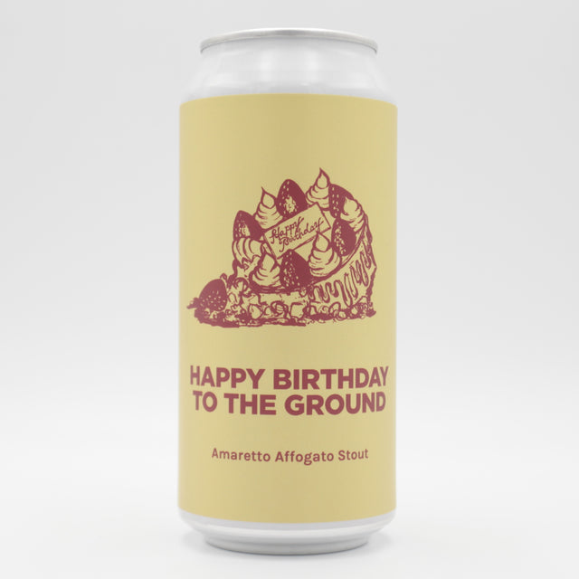 This is a can of Pomona Island - Happy Birthday To The Ground - 6.5% (440ml). It is a Stout / Porter craft beer available to buy from Ghost Whale, voted London's best craft beer shop.