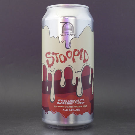 This is a can of Vault City - Stoopid: Raspberry Cherry White Chocolate - 6% (440ml). It is a Sour craft beer available to buy from Ghost Whale, voted London's best craft beer shop.
