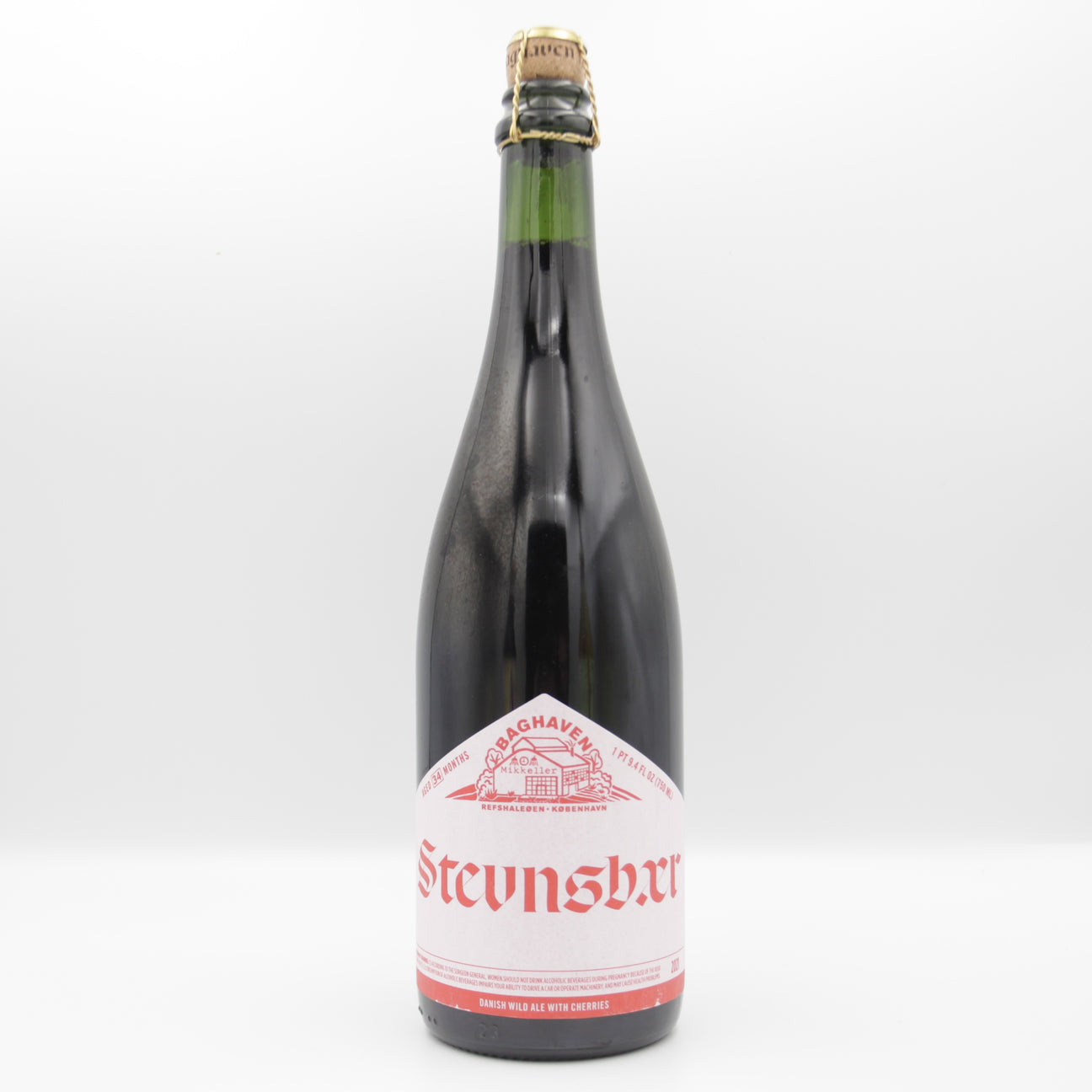 This is a sharing bottle of Baghaven - Stevnsbaer - 7.7% (750ml). It is a Wild Ale craft beer available to buy from Ghost Whale, voted London's best craft beer shop.