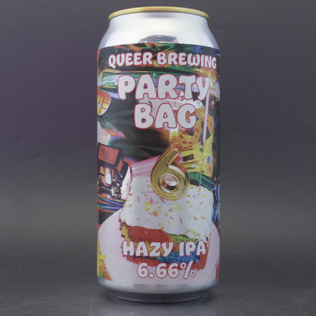 This is a can of Queer Brewing - Party Bag - 6.66% (440ml). It is a IPA craft beer available to buy from Ghost Whale, voted London's best craft beer shop.