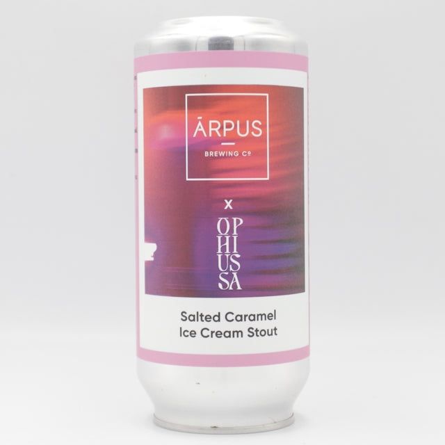 This is a can of Arpus Brewing Co / Ophiussa - Salted Caramel Ice Cream Stout - 8.5% (440ml). It is a Imperial Stout / Porter craft beer available to buy from Ghost Whale, voted London's best craft beer shop.