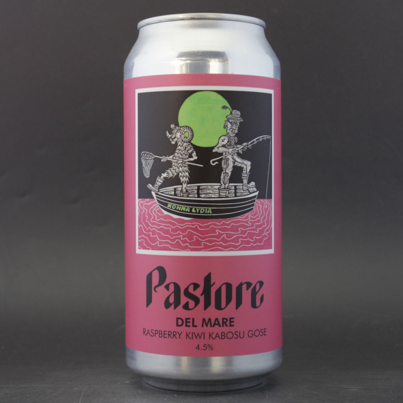 This is a can of Pastore - Del Mare: Raspberry, Kiwi, Kabosu - 4.5% (440ml). It is a Sour craft beer available to buy from Ghost Whale, voted London's best craft beer shop.
