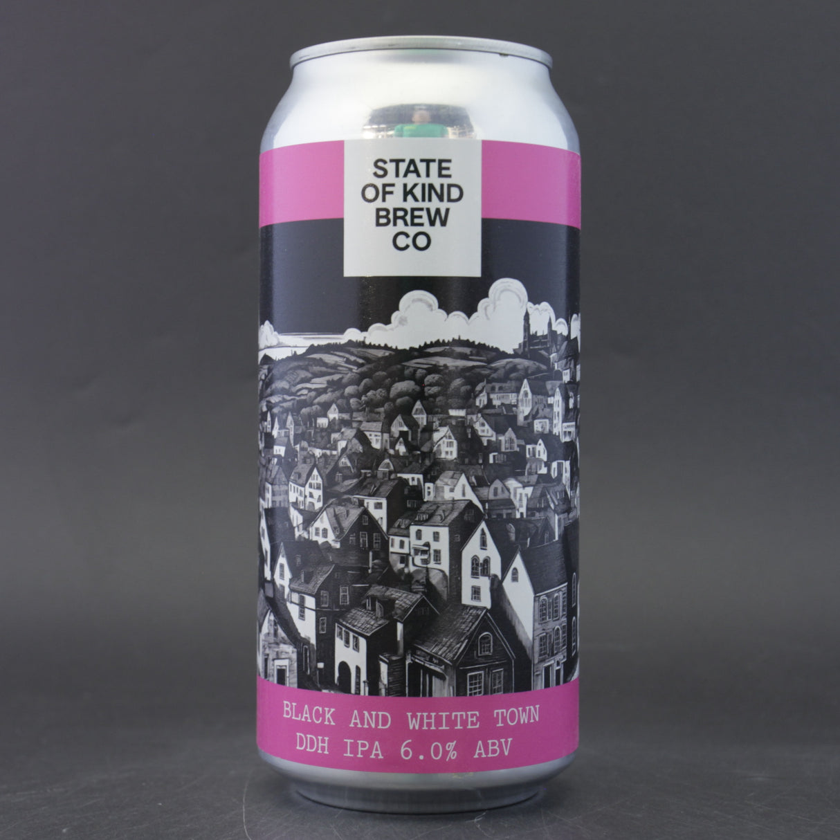 This is a can of State Of Kind - Black And White Town - 6% (440ml). It is a IPA craft beer available to buy from Ghost Whale, voted London's best craft beer shop.