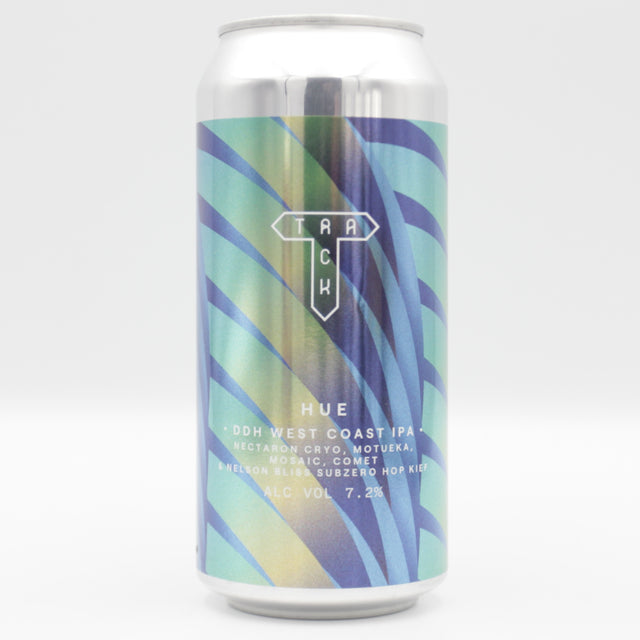 This is a can of Track - Hue - 7.2% (440ml). It is a IPA craft beer available to buy from Ghost Whale, voted London's best craft beer shop.
