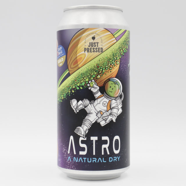 This is a can of Just Pressed Cider - Astro - 4.8% (440ml). It is a  craft cider available to buy from Ghost Whale, voted London's best craft beer shop.