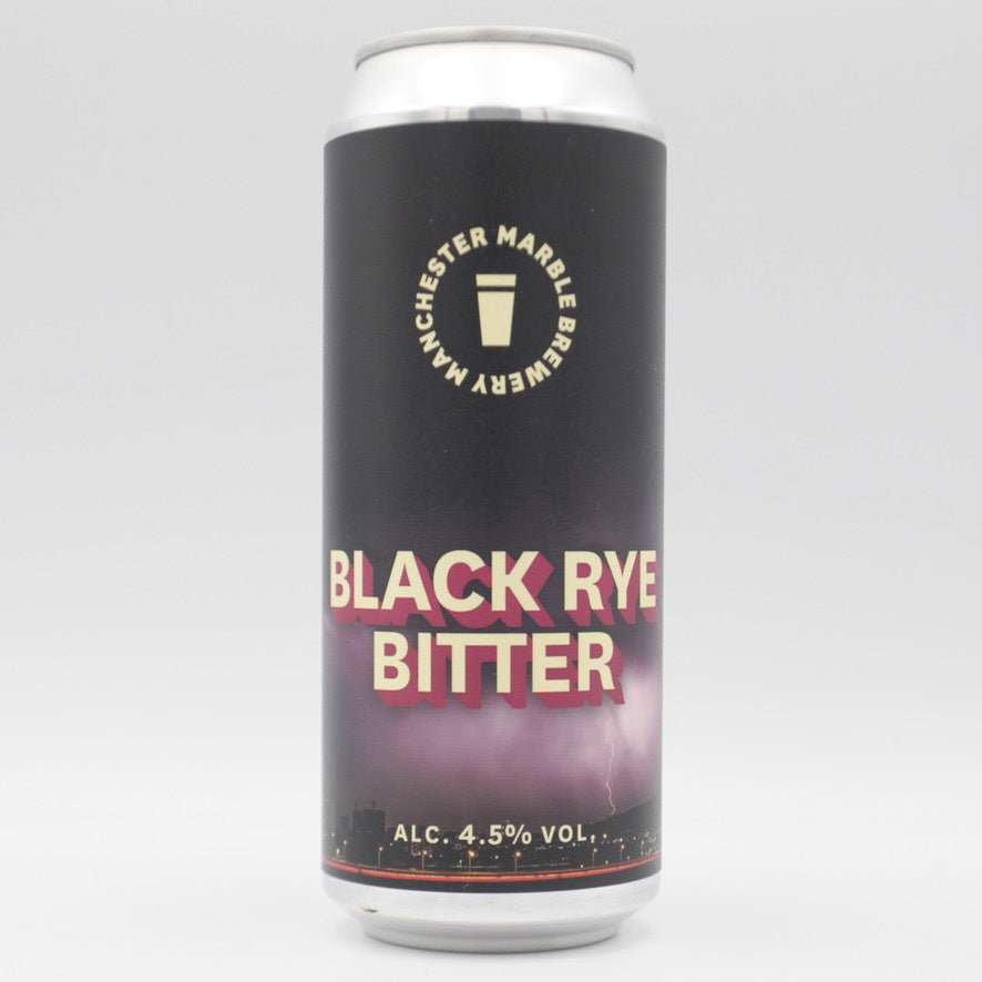 This is a can of Marble Beers - Black Rye Bitter - 4.5% (500ml). It is a Traditional English Ale craft beer available to buy from Ghost Whale, voted London's best craft beer shop.