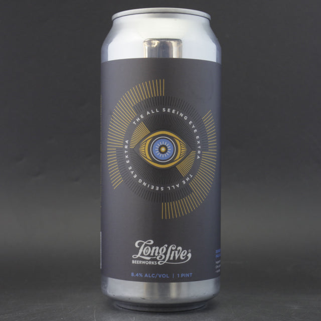 This is a can of Long Live Beer Works - The All Seeing Eye Extra - 8.4% (473ml). It is a Double IPA craft beer available to buy from Ghost Whale, voted London's best craft beer shop.