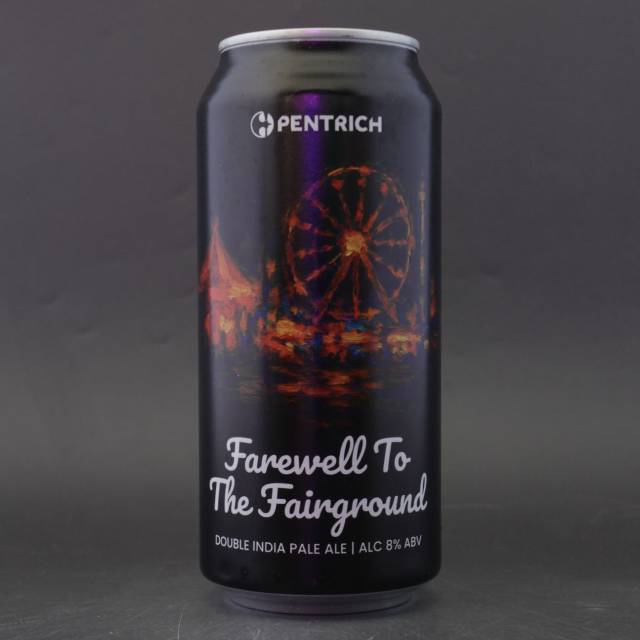 This is a can of Pentrich - Farewell To The Fairground - 8% (440ml). It is a Double IPA craft beer available to buy from Ghost Whale, voted London's best craft beer shop.