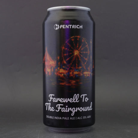 This is a can of Pentrich - Farewell To The Fareground - 8% (440ml). It is a Double IPA craft beer available to buy from Ghost Whale, voted London's best craft beer shop.