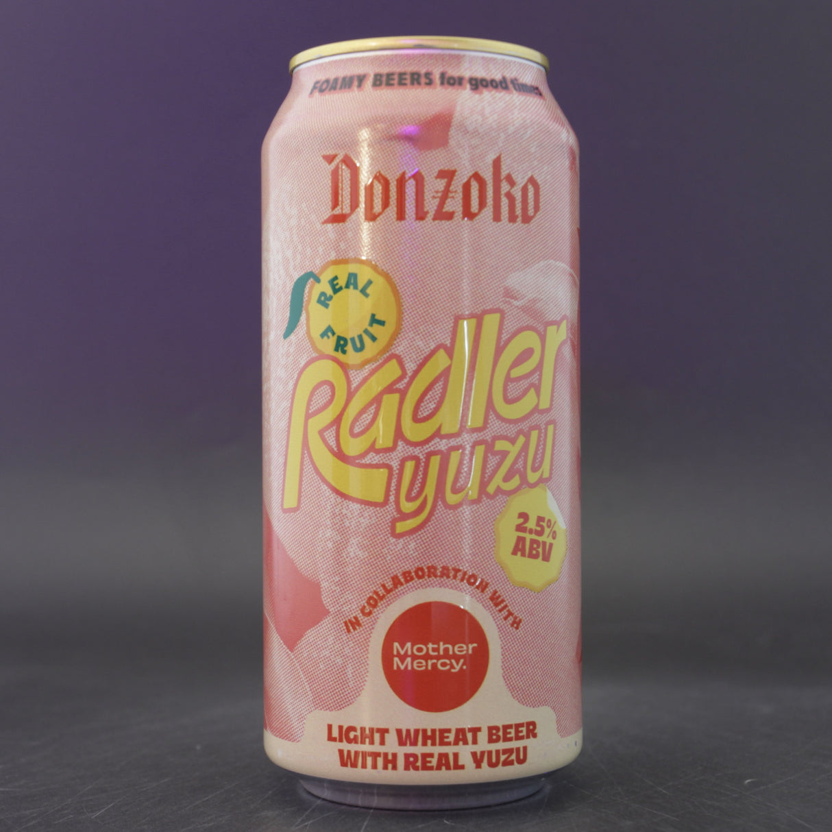 This is a can of Donzoko - Yuzu Radler - 2.5% (440ml). It is a Radler craft beer available to buy from Ghost Whale, voted London's best craft beer shop.