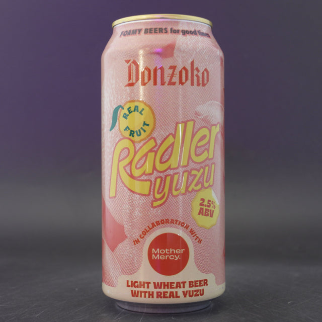 This is a can of Donzoko - Yuzu Radler - 2.5% (440ml). It is a Radler craft beer available to buy from Ghost Whale, voted London's best craft beer shop.