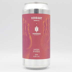 This is a can of Verdant / Thornbridge - High Fives - 5.9% (440ml). It is a IPA craft beer available to buy from Ghost Whale, voted London's best craft beer shop.