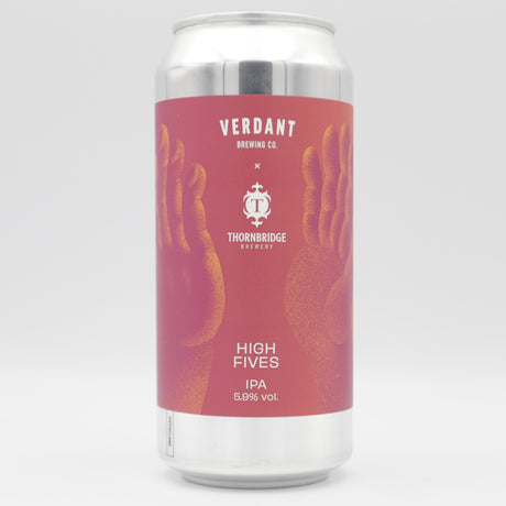 This is a can of Verdant / Thornbridge - High Fives - 5.9% (440ml). It is a IPA craft beer available to buy from Ghost Whale, voted London's best craft beer shop.