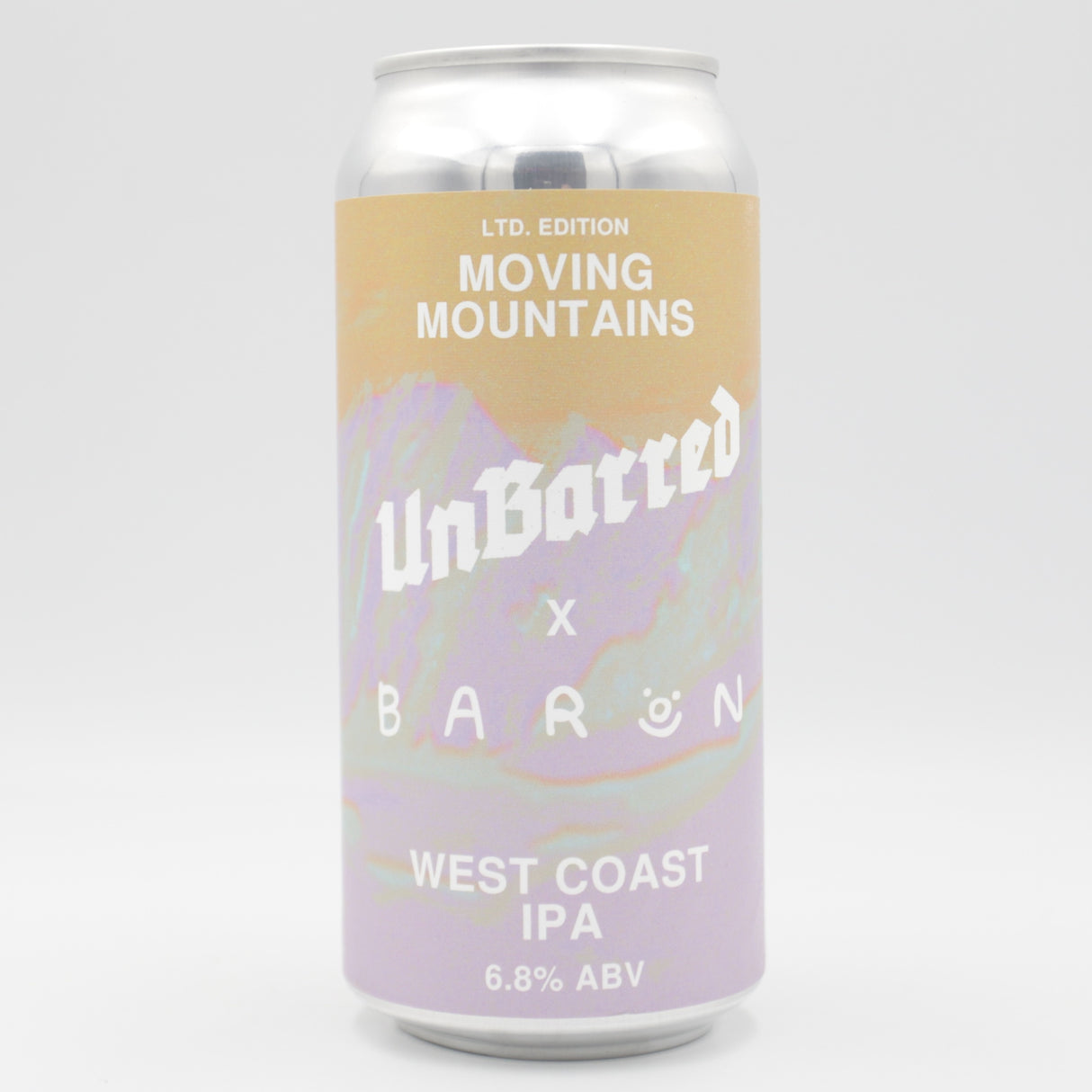 This is a can of UnBarred / Baron - Moving Mountains - 6.8% (440ml). It is a IPA craft beer available to buy from Ghost Whale, voted London's best craft beer shop.