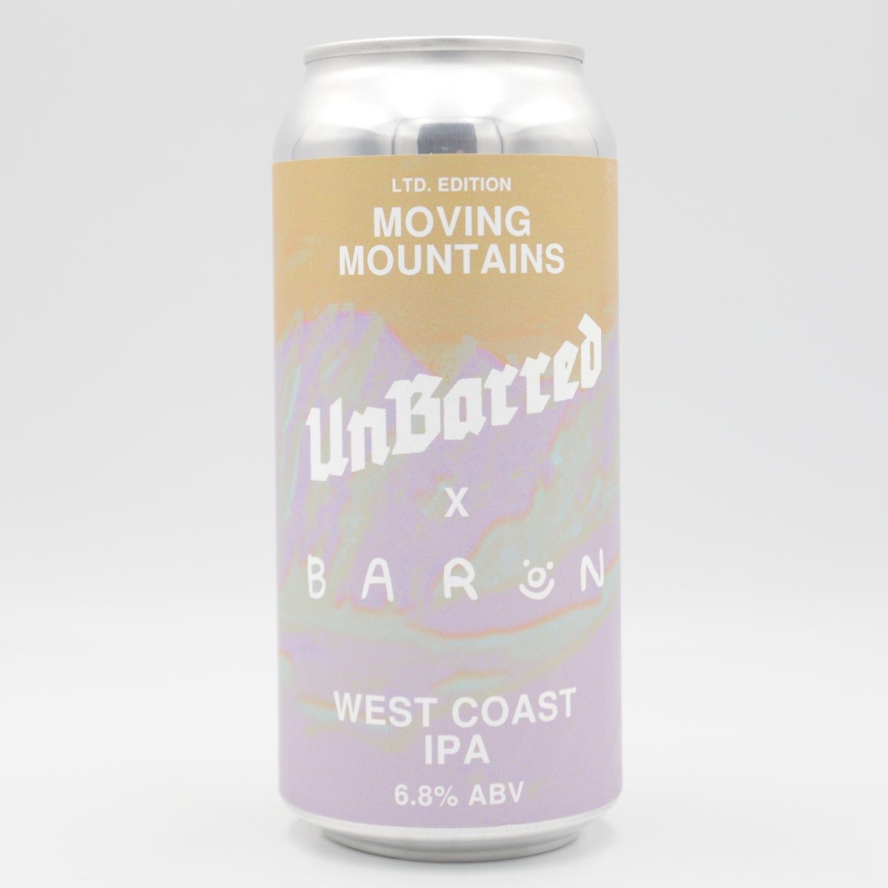 This is a can of UnBarred / Baron - Moving Mountains - 6.8% (440ml). It is a IPA craft beer available to buy from Ghost Whale, voted London's best craft beer shop.