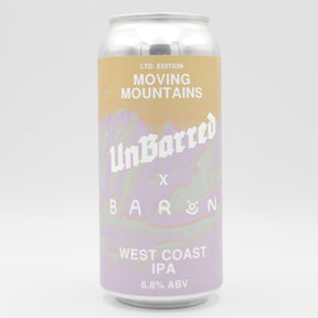 This is a can of UnBarred / Baron - Moving Mountains - 6.8% (440ml). It is a IPA craft beer available to buy from Ghost Whale, voted London's best craft beer shop.