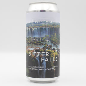 This is a can of Burnt Mill - Bitter Falls - 5.5% (440ml). It is a Pale Ale craft beer available to buy from Ghost Whale, voted London's best craft beer shop.