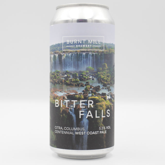 This is a can of Burnt Mill - Bitter Falls - 5.5% (440ml). It is a Pale Ale craft beer available to buy from Ghost Whale, voted London's best craft beer shop.