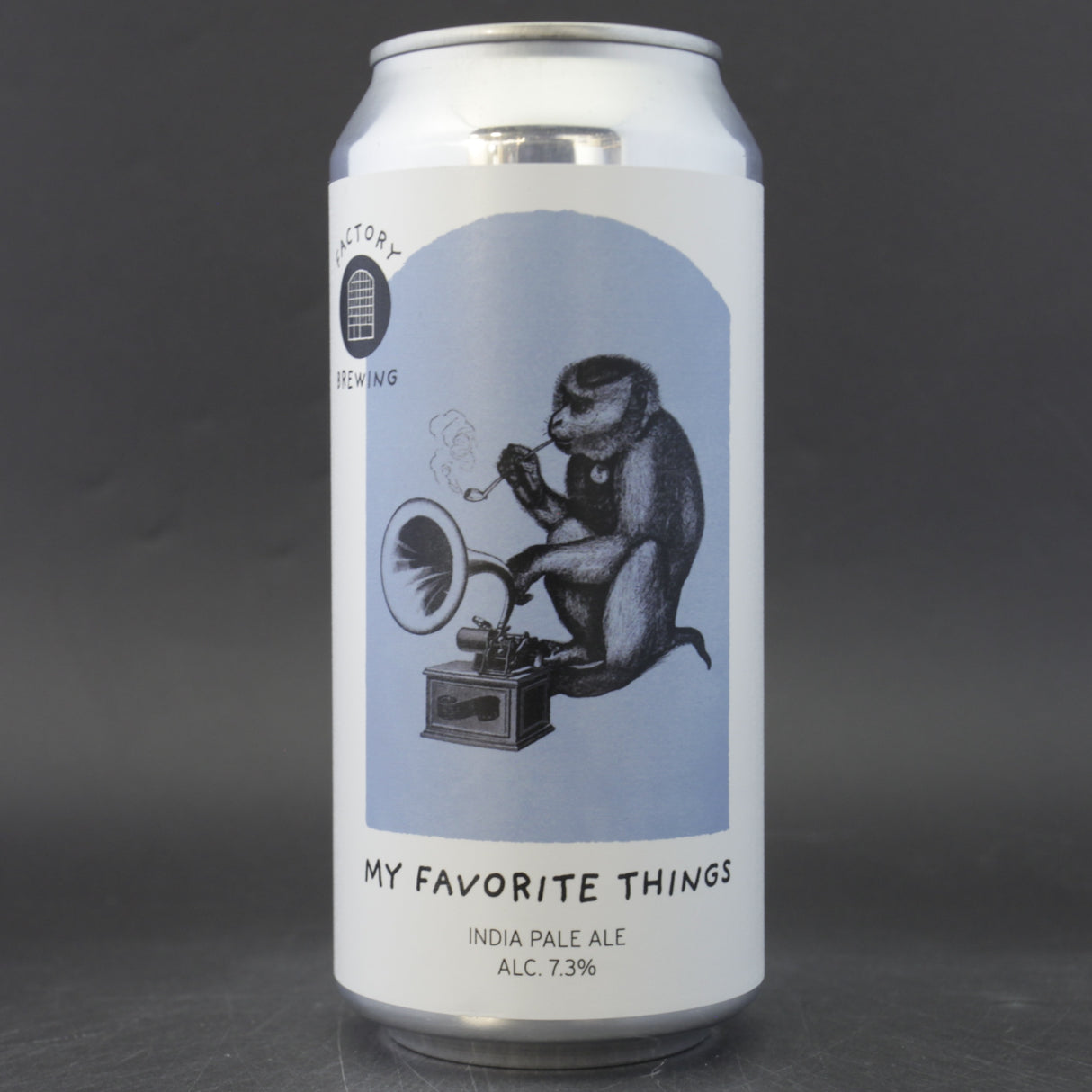 This is a can of Factory Brewing - My Favourite Things - 7.3% (440ml). It is a IPA craft beer available to buy from Ghost Whale, voted London's best craft beer shop.