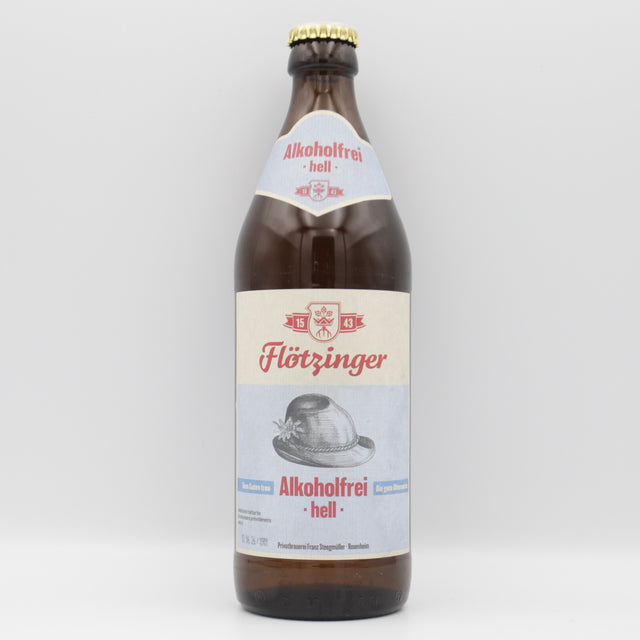 This is a bottle of Flotzinger - Hell: Alcohol Free - 0.5% (500ml). It is a Lager / Pilsner / Kölsch craft beer available to buy from Ghost Whale, voted London's best craft beer shop.