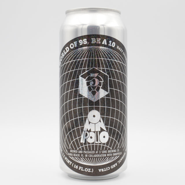 This is a can of 3 Sons / Omnipollo - In A World Of 9's Be A 10 - 8.4% (473ml). It is a Double IPA craft beer available to buy from Ghost Whale, voted London's best craft beer shop.