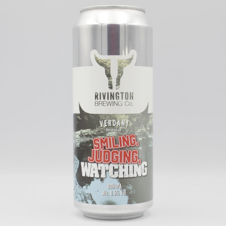 This is a can of Rivington / Verdant - Smiling Judging Watching - 6.5% (500ml). It is a IPA craft beer available to buy from Ghost Whale, voted London's best craft beer shop.