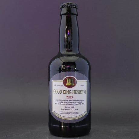 This is a bottle of Old Chimneys - Good King Henry VI - 9.8% (330ml). It is a Imperial Stout / Porter craft beer available to buy from Ghost Whale, voted London's best craft beer shop.