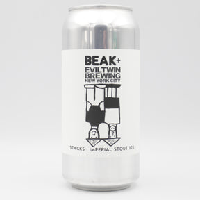 This is a can of Beak / Evil Twin - Stacks - 10% (440ml). It is a Imperial Stout / Porter craft beer available to buy from Ghost Whale, voted London's best craft beer shop.