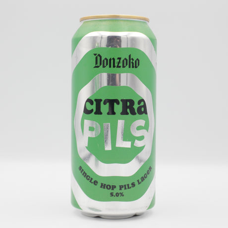 This is a can of Donzoko - Citra Pils - 5% (440ml). It is a Lager / Pilsner / Kölsch craft beer available to buy from Ghost Whale, voted London's best craft beer shop.