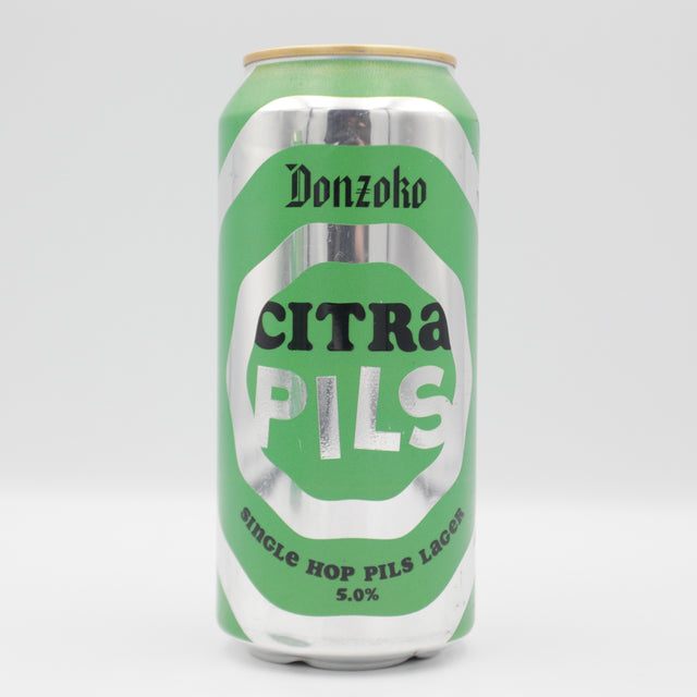 This is a can of Donzoko - Citra Pils - 5% (440ml). It is a Lager / Pilsner / Kölsch craft beer available to buy from Ghost Whale, voted London's best craft beer shop.