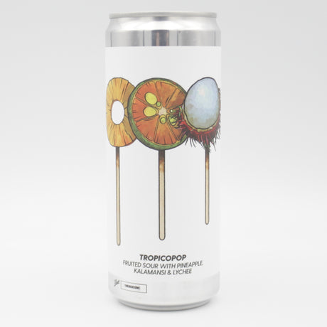 This is a can of Brewski - Tropicopop - 6% (330ml). It is a Sour craft beer available to buy from Ghost Whale, voted London's best craft beer shop.