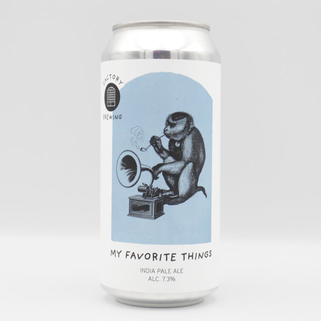 This is a can of Factory Brewing - My Favourite Things - 7.3% (440ml). It is a IPA craft beer available to buy from Ghost Whale, voted London's best craft beer shop.